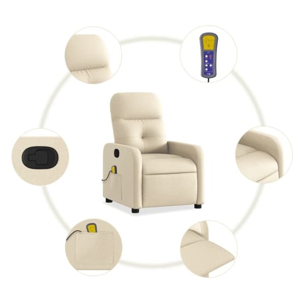 vidaXL Massagefåtölj gräddvit tyg