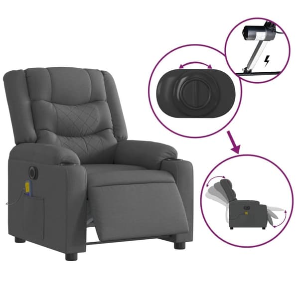 vidaXL Elektrisk massagefåtölj mörkgrå tyg