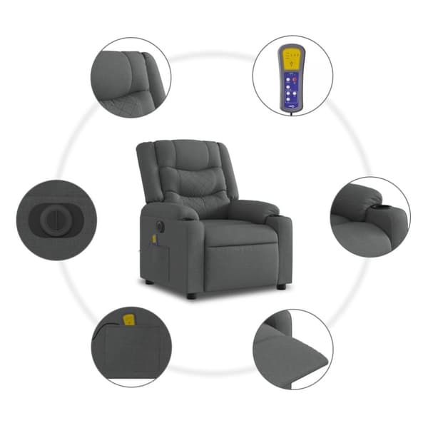 vidaXL Elektrisk massagefåtölj mörkgrå tyg