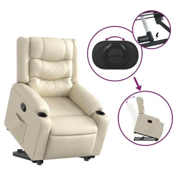 vidaXL Reclinerfåtölj med uppresningshjälp gräddvit konstläder