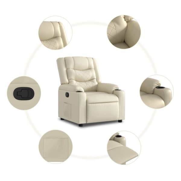 vidaXL Reclinerfåtölj med uppresningshjälp gräddvit konstläder