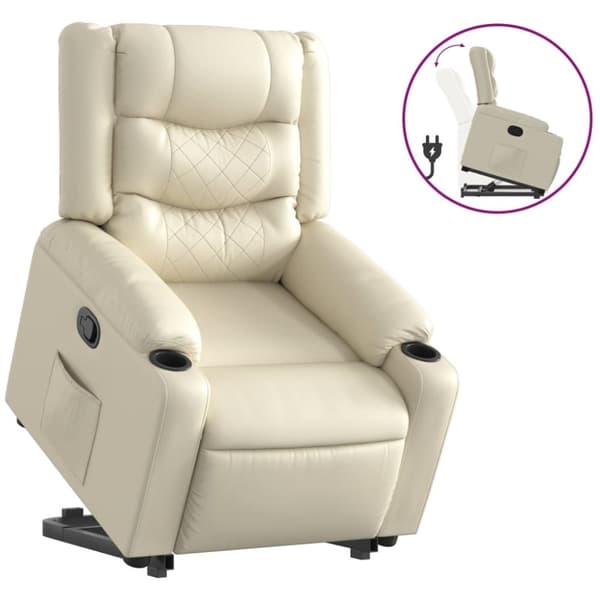 vidaXL Reclinerfåtölj med uppresningshjälp gräddvit konstläder
