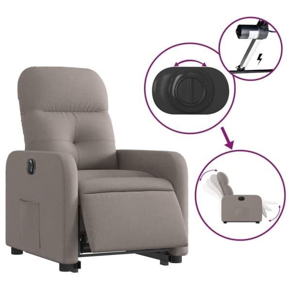 vidaXL Elektrisk reclinerfåtölj med uppresningshjälp taupe tyg