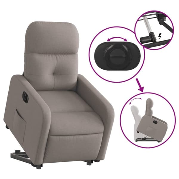 vidaXL Elektrisk reclinerfåtölj med uppresningshjälp taupe tyg