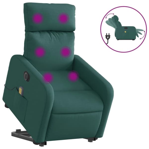 vidaXL Elektrisk massagefåtölj med uppresningshjälp mörkgrön tyg