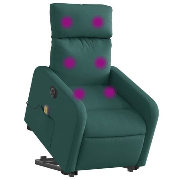 vidaXL Elektrisk massagefåtölj med uppresningshjälp mörkgrön tyg