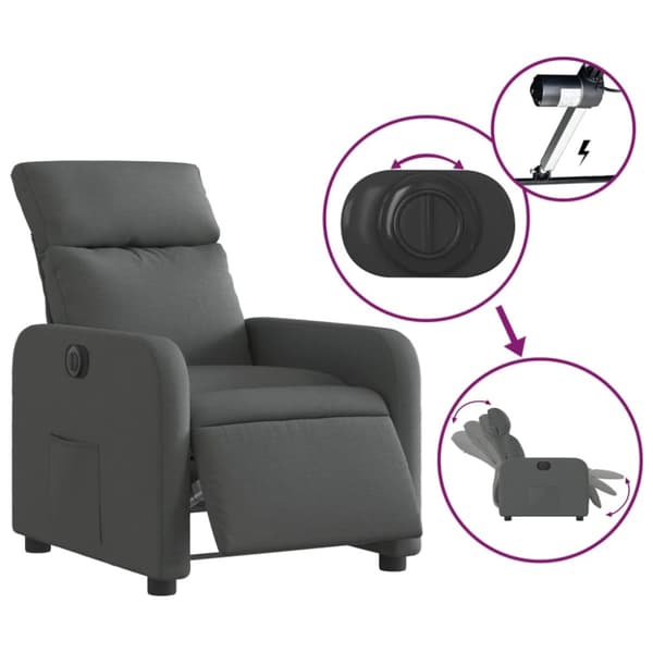 vidaXL Elektrisk reclinerfåtölj mörkgrå tyg