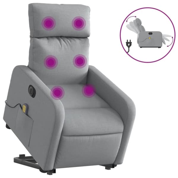vidaXL elektrisk massagestol med løftefunktion stof lysegrå