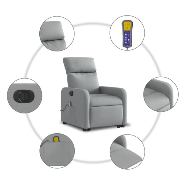 vidaXL elektrisk massagestol med løftefunktion stof lysegrå