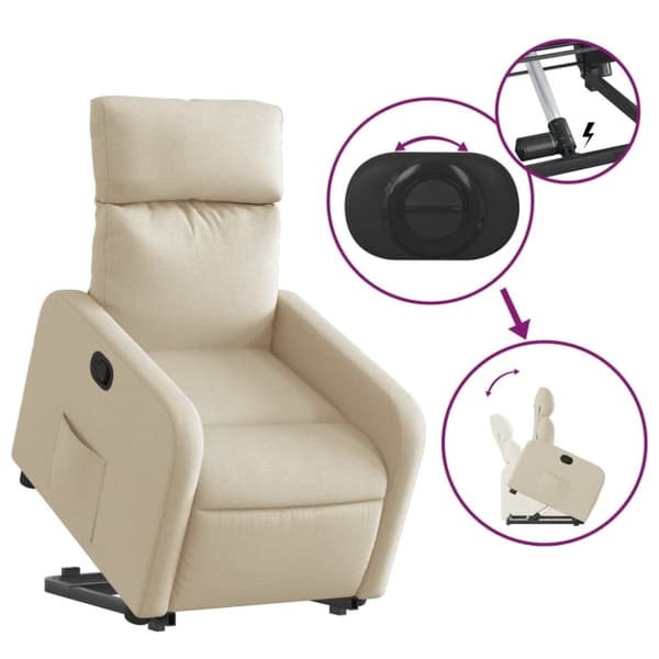 vidaXL Reclinerfåtölj med uppresningshjälp gräddvit tyg
