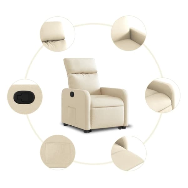 vidaXL Reclinerfåtölj med uppresningshjälp gräddvit tyg