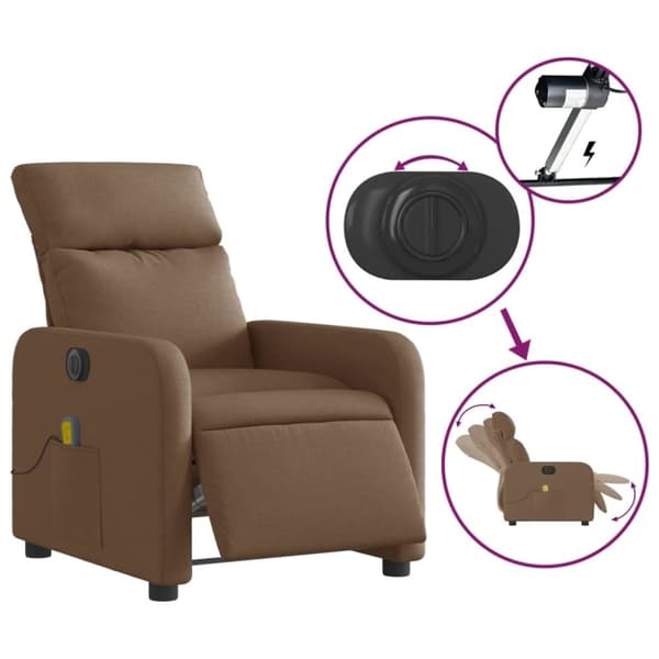 vidaXL Elektrisk massagefåtölj brun tyg