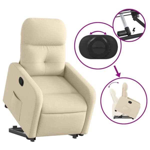 vidaXL Reclinerfåtölj med uppresningshjälp gräddvit tyg