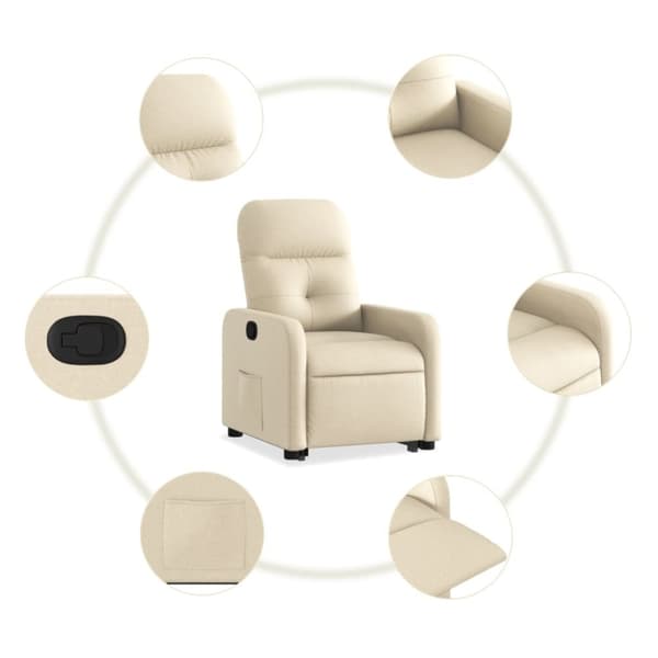 vidaXL Reclinerfåtölj med uppresningshjälp gräddvit tyg