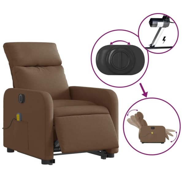 vidaXL Elektrisk massagefåtölj med uppresningshjälp brun tyg
