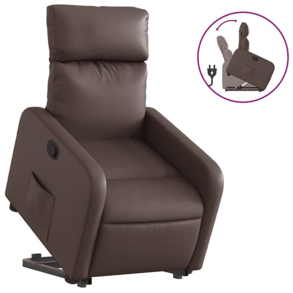 vidaXL Reclinerfåtölj med uppresningshjälp brun konstläder