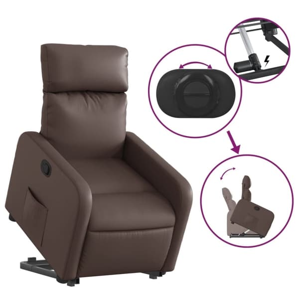 vidaXL Reclinerfåtölj med uppresningshjälp brun konstläder