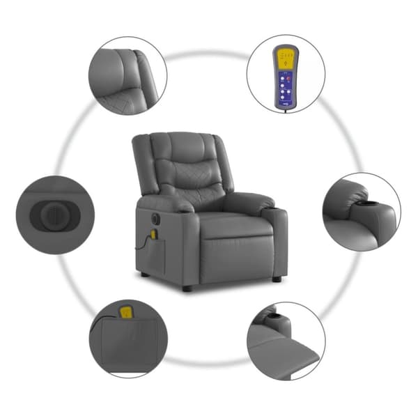 vidaXL Elektrisk massagefåtölj grå konstläder
