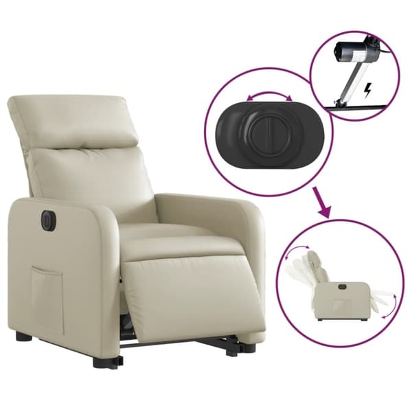 vidaXL Reclinerfåtölj med uppresningshjälp gräddvit konstläder