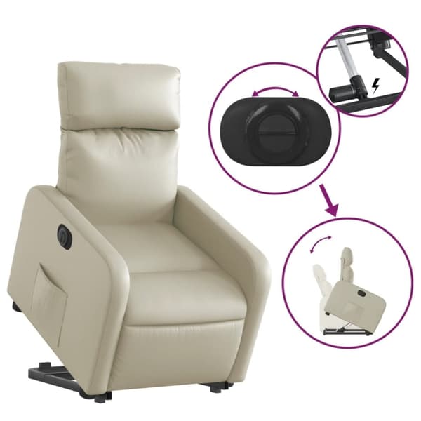 vidaXL Reclinerfåtölj med uppresningshjälp gräddvit konstläder