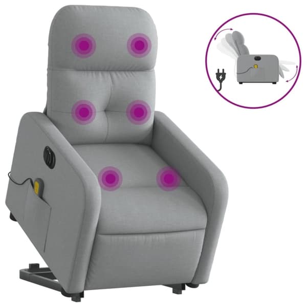 vidaXL Elektrisk massagefåtölj med uppresningshjälp ljusgrå tyg