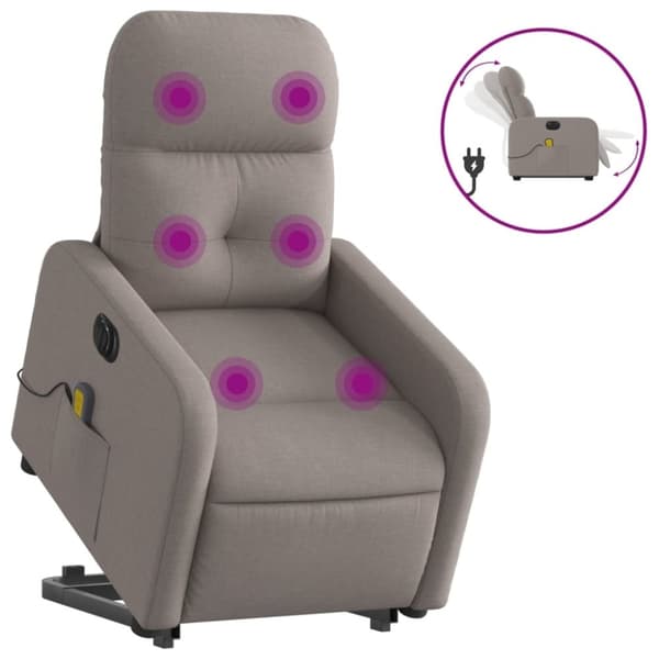 vidaXL Elektrisk massagefåtölj med uppresningshjälp taupe tyg