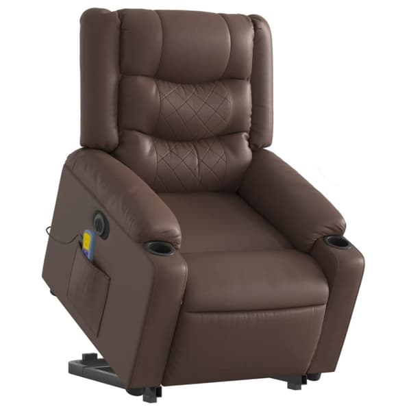 vidaXL Massagefåtölj med uppresningshjälp brun konstläder