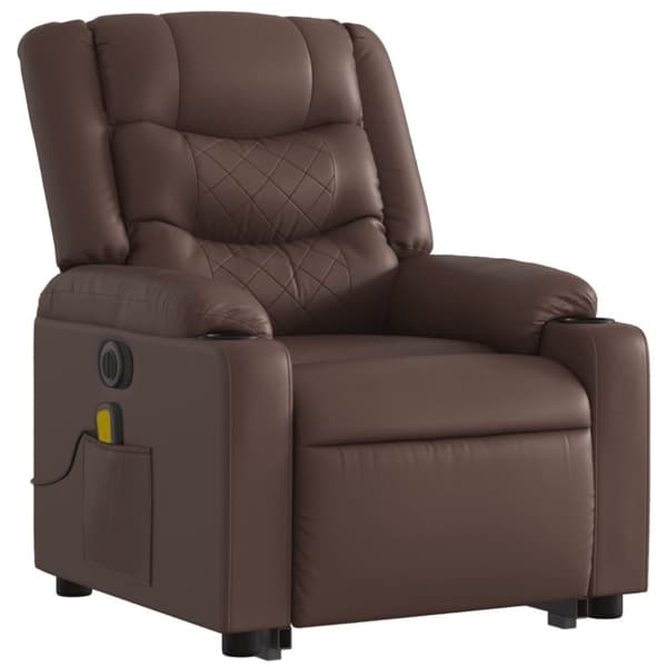 vidaXL Massagefåtölj med uppresningshjälp brun konstläder