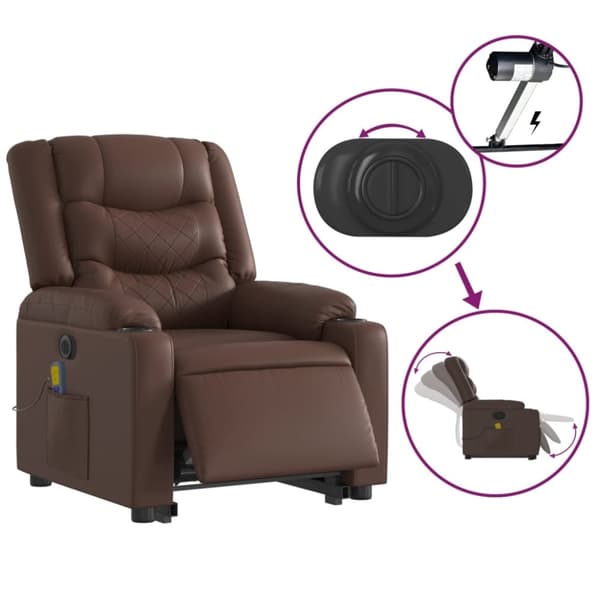 vidaXL Massagefåtölj med uppresningshjälp brun konstläder