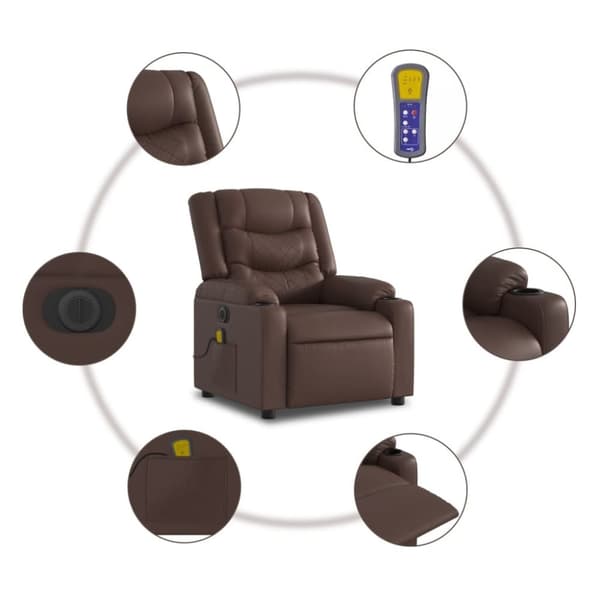 vidaXL Massagefåtölj med uppresningshjälp brun konstläder