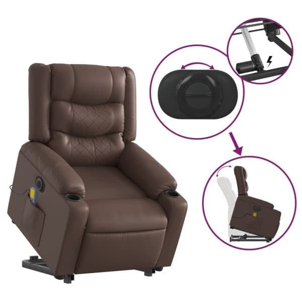 vidaXL Massagefåtölj med uppresningshjälp brun konstläder