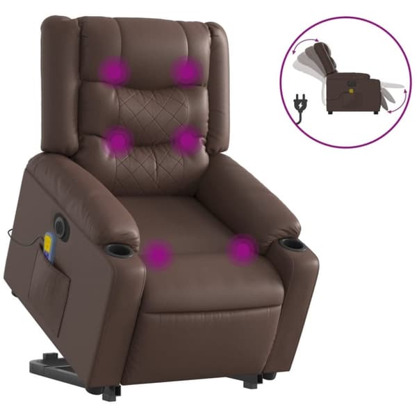 vidaXL Massagefåtölj med uppresningshjälp brun konstläder