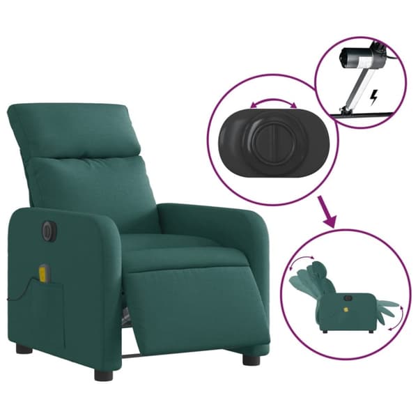 vidaXL Elektrisk massagefåtölj mörkgrön tyg