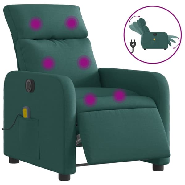 vidaXL Elektrisk massagefåtölj mörkgrön tyg