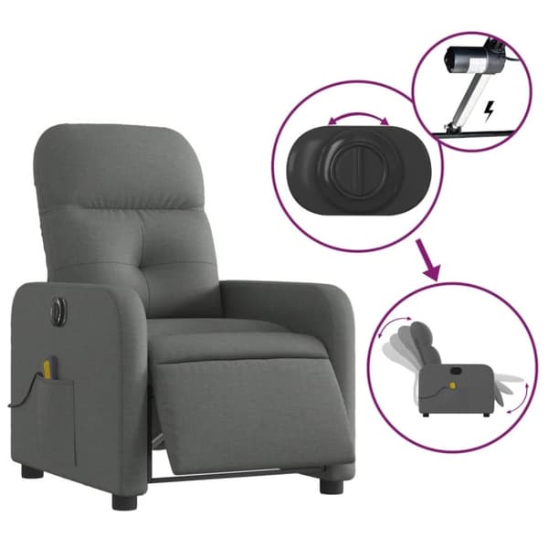 vidaXL Elektrisk massagefåtölj mörkgrå tyg
