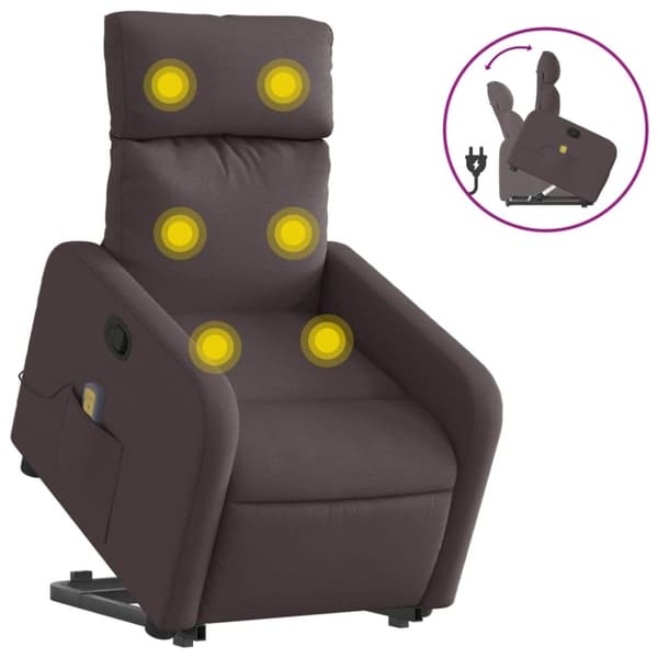 vidaXL Massagefåtölj med uppresningshjälp mörkbrun tyg
