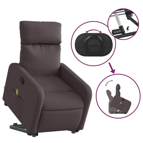 vidaXL Massagefåtölj med uppresningshjälp mörkbrun tyg