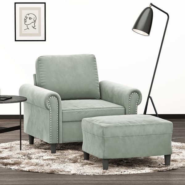 vidaXL sofastol med fodskammel 60 cm velour lysegrå