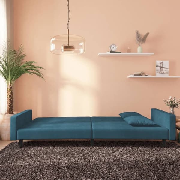 vidaXL Bäddsoffa 2-sits med två kuddar blå sammet