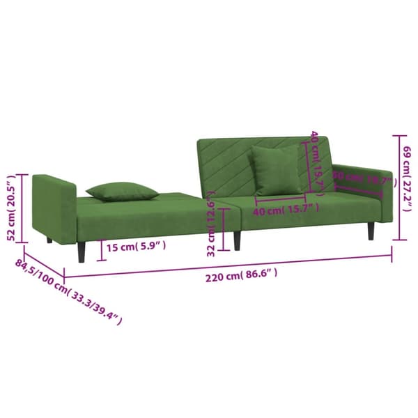 vidaXL 2-personers sovesofa med 2 puder fløjl mørkegrøn