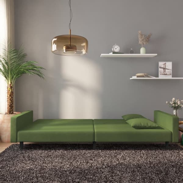 vidaXL Bäddsoffa 2-sits med två kuddar mörkgrön sammet