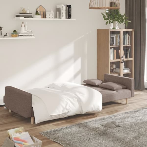 vidaXL Bäddsoffa 2-sits med två kuddar taupe tyg
