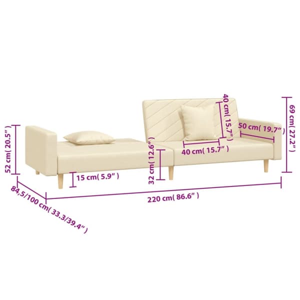 vidaXL 2-personers sovesofa med 2 puder stof cremefarvet
