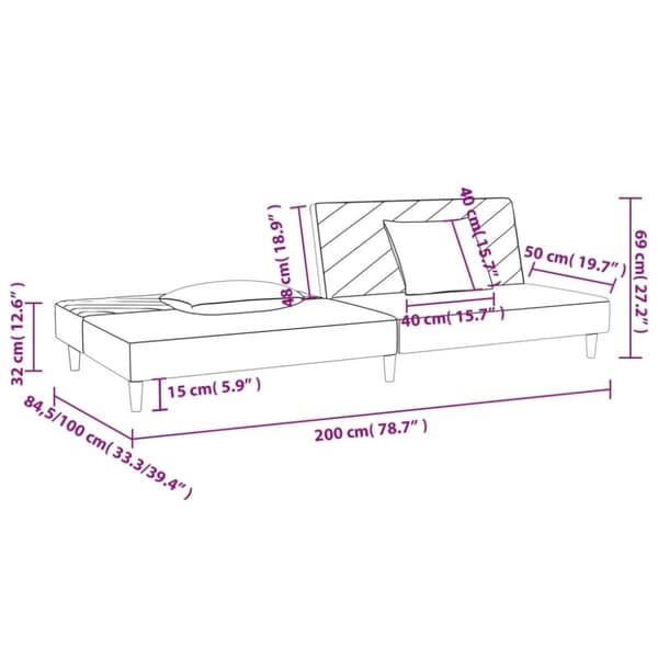 vidaXL 2-personers sovesofa med 2 puder stof sort