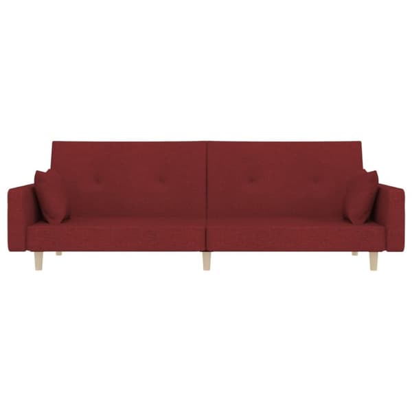 vidaXL Bäddsoffa 2-sits med två kuddar vinröd tyg