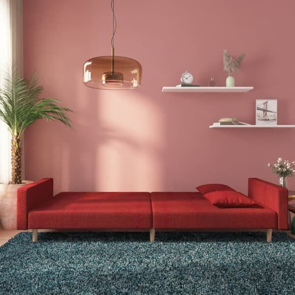 vidaXL Bäddsoffa 2-sits med två kuddar vinröd tyg