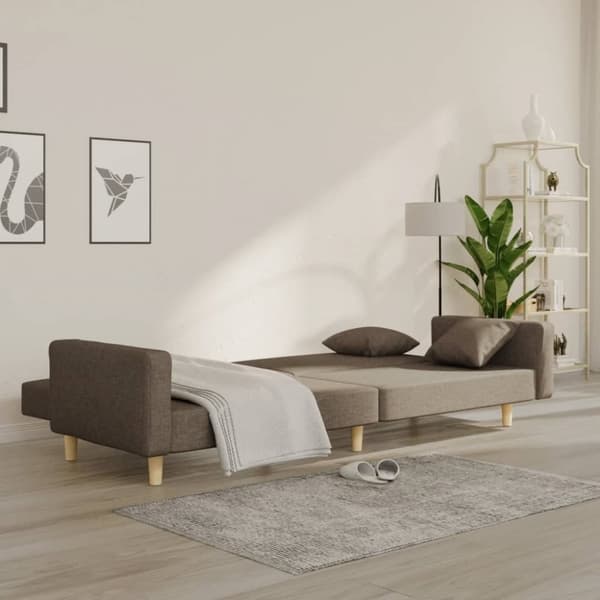 vidaXL Bäddsoffa 2-sits med två kuddar taupe tyg