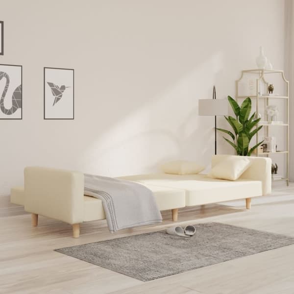 vidaXL Bäddsoffa 2-sits med två kuddar gräddvit tyg