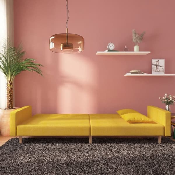 vidaXL Bäddsoffa 2-sits med två kuddar gul tyg