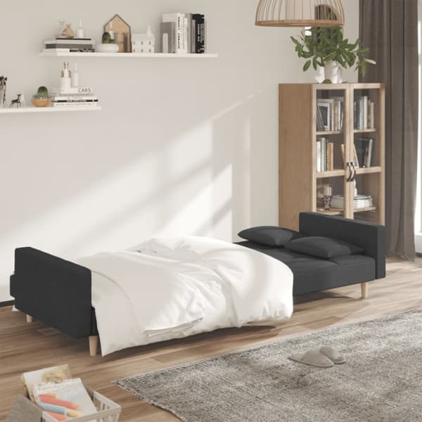 vidaXL Bäddsoffa 2-sits med två kuddar mörkgrå tyg
